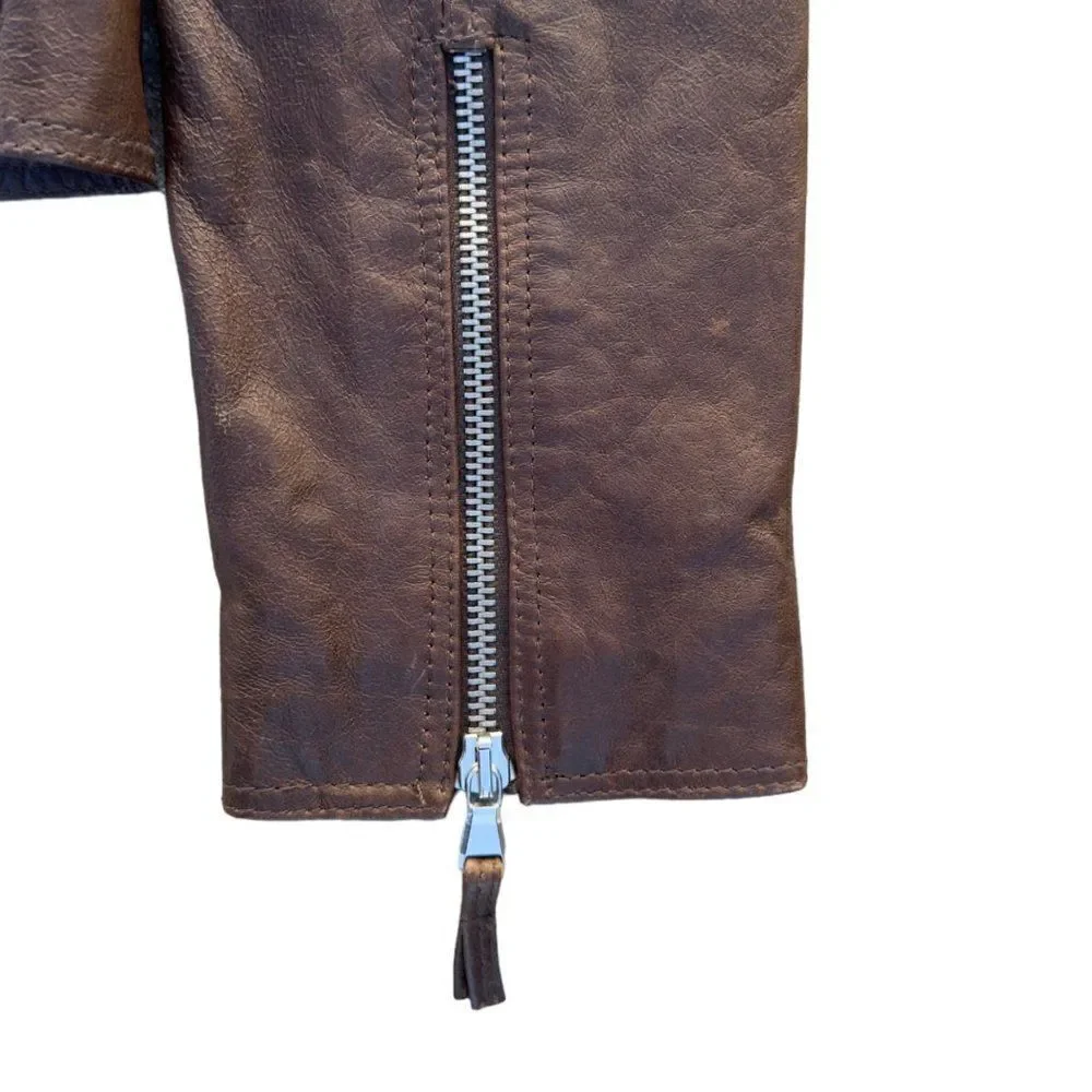 Peruzzi Vera Pelle‎ Leather Italian Made Moto Style Jacket Brown Women's 2
